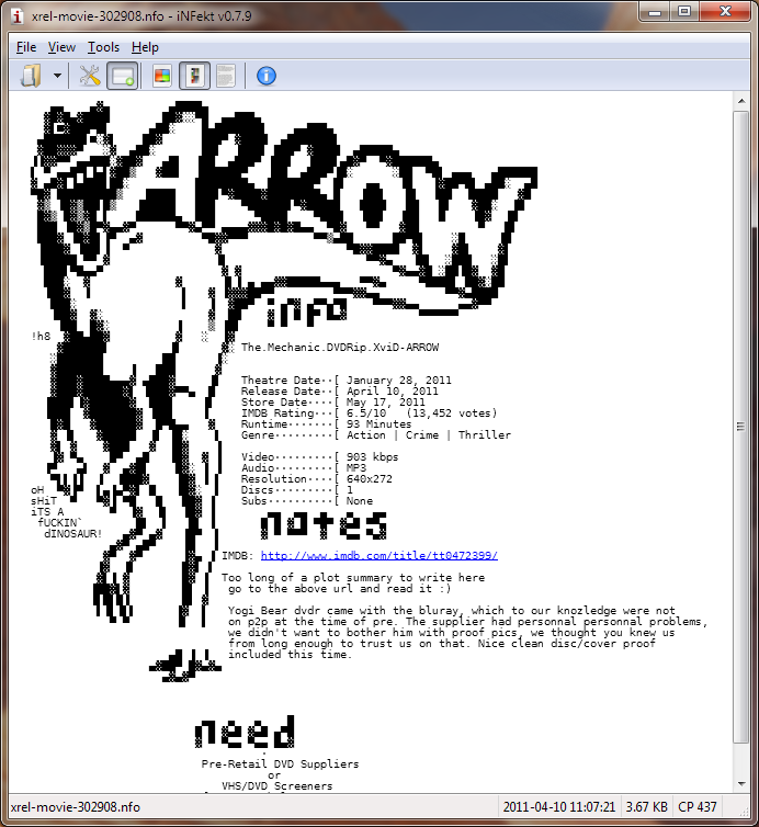 iNFekt NFO viewer 0.9.7 software screenshot