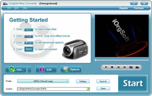 iOrgSoft MOD Converter 6.0.0 software screenshot