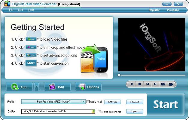 iOrgsoft Palm Video Converter 3.3.8 software screenshot