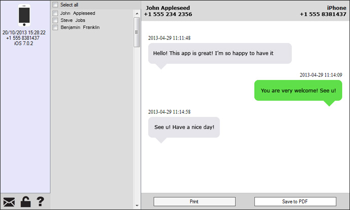 iPhone Text Messages 1.2 software screenshot