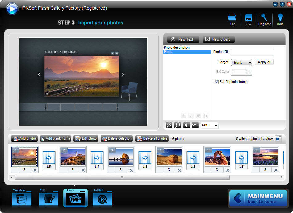 iPixSoft Flash Gallery Factory 2.0.2 software screenshot