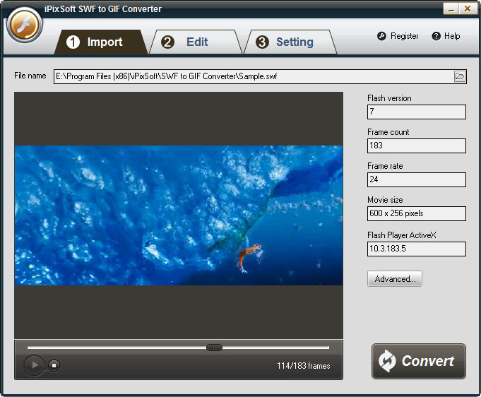 iPixSoft SWF to GIF Converter 2.6.1 software screenshot
