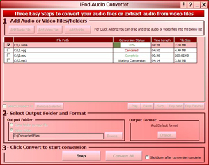 iPod Audio Converter 1.0.0.3 software screenshot