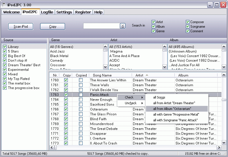 iPod2PC 4.2.0 software screenshot