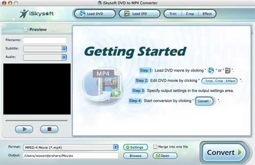 iSkysoft DVD to MP4 Converter for Mac 1.9.6 software screenshot