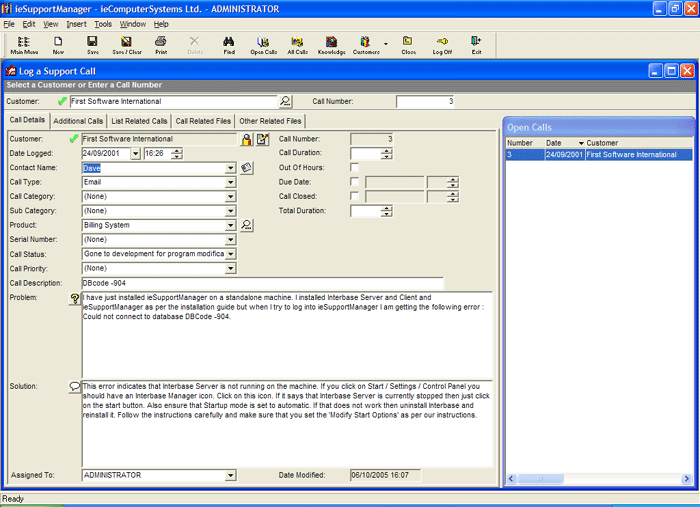 ieSupportManager Helpdesk 2.07 software screenshot
