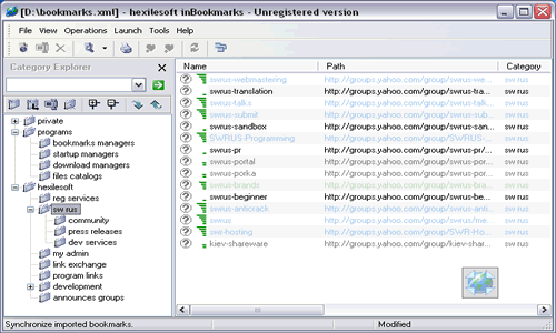 inBookmarks 1.57 software screenshot
