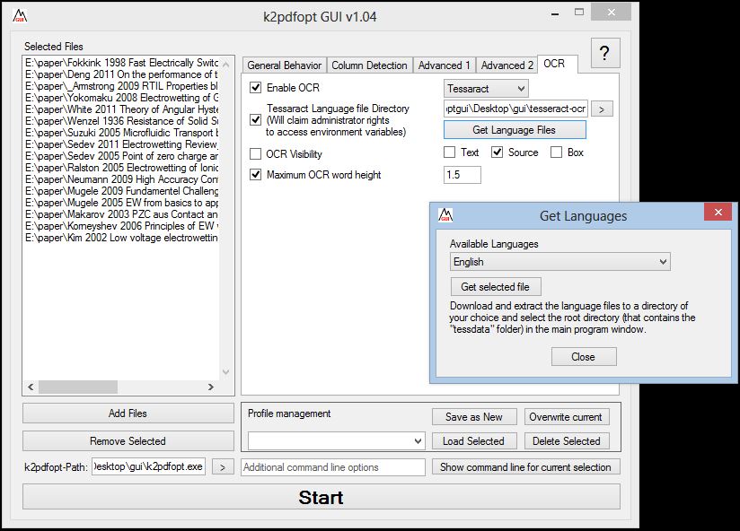 k2pdfopt GUI 2.0.0.0 software screenshot