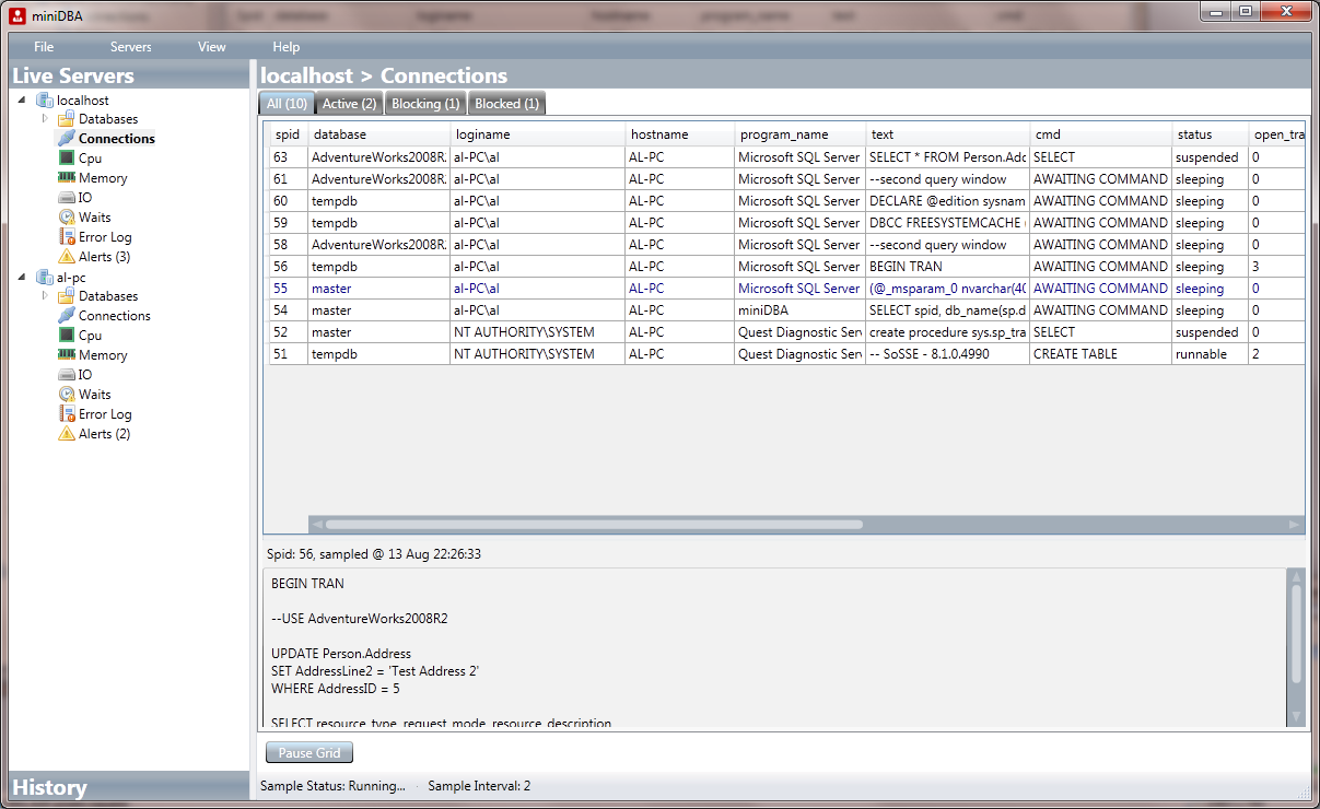 miniDBA 2.5.0.0 software screenshot