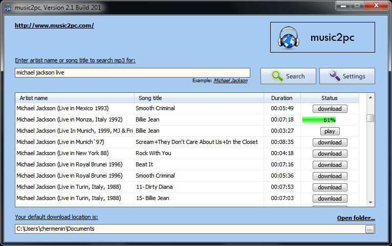 Portable music2pc 2.2.2.239 software screenshot