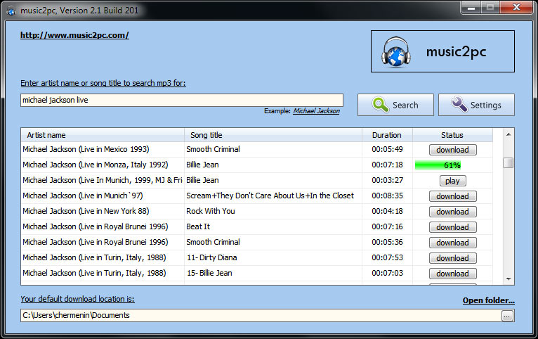 music2pc 2.15.227 software screenshot