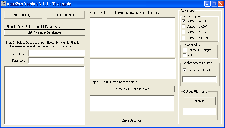 odbc2xls 3.1.1 software screenshot