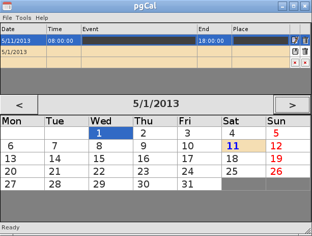 pgCal 0.46 software screenshot