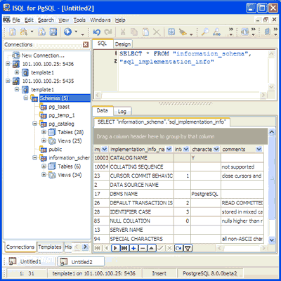 pgISQL (Interactive SQL for PostgreSQL) 2.2.0 software screenshot