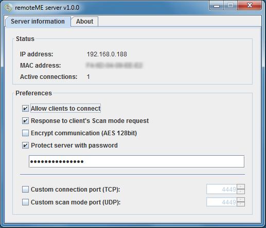 remoteME server 1.0.0 software screenshot