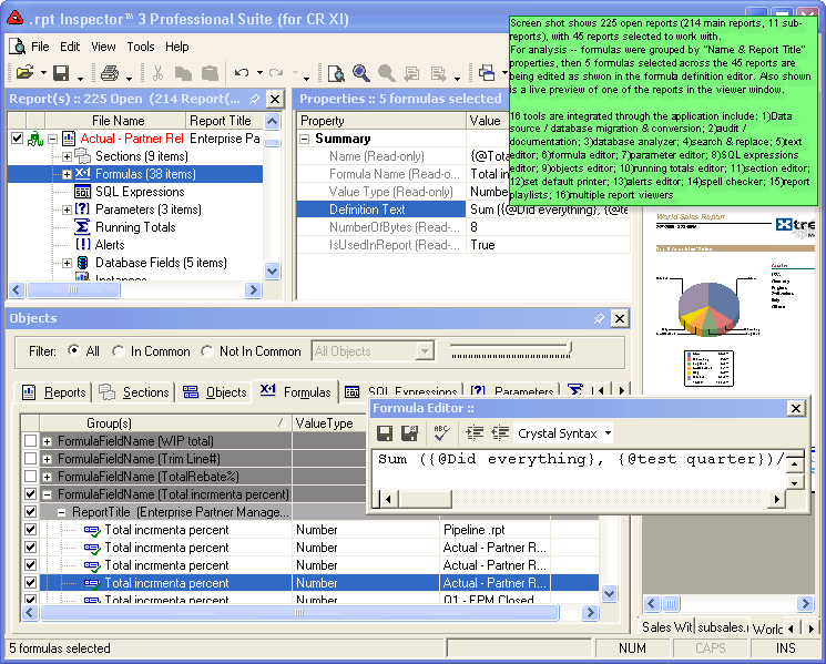 .rpt Inspector Professional Suite for Crystal Reports 9 3.02 software screenshot