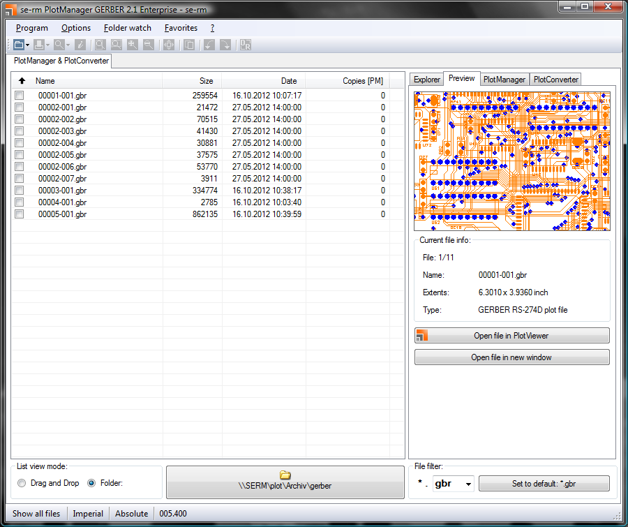 se-rm PlotManager GERBER 2.1.8 software screenshot