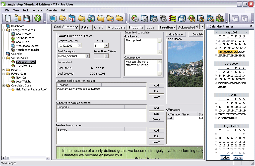 single-step goal-setting software 3.014 software screenshot