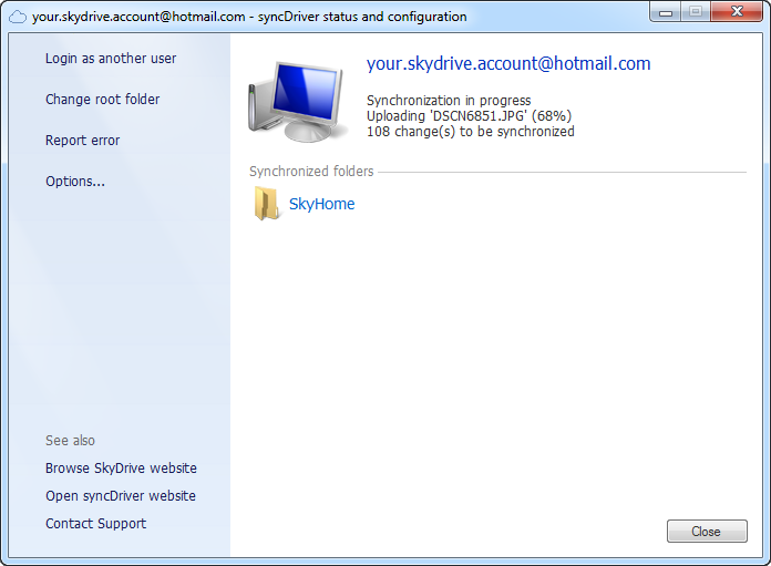 syncDriver 1.1 software screenshot
