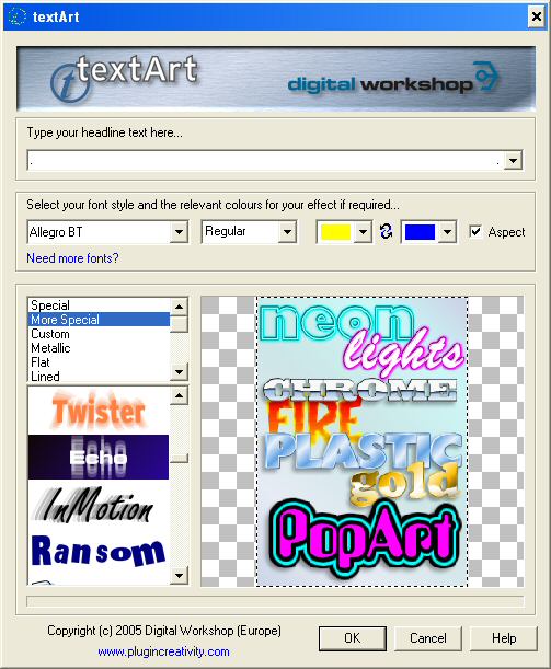 textArt 2.0 software screenshot