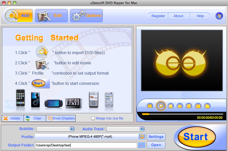 uSeesoft DVD Ripper for Mac 2.0.3.5 software screenshot