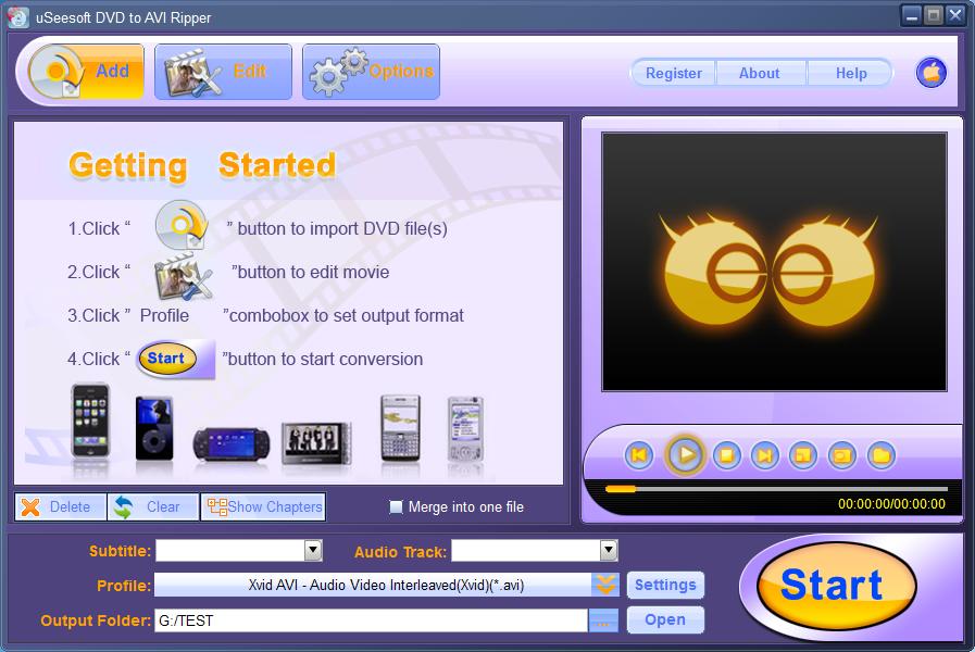 uSeesoft DVD to AVI Ripper 2.0.3.5 software screenshot