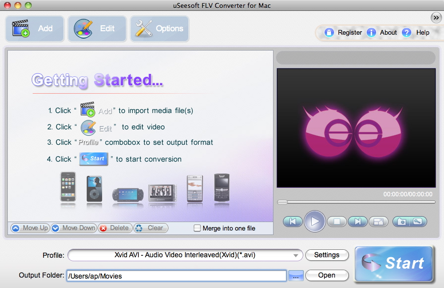 uSeesoft FLV Converter for Mac 2.0.3.5 software screenshot