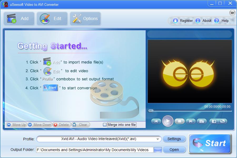 uSeesoft Video to AVI Converter 2.0.3.5 software screenshot