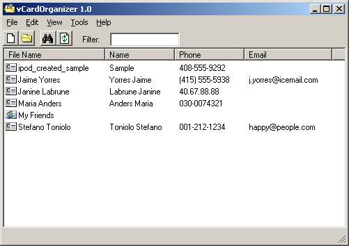 vCardOrganizer 1.2 software screenshot