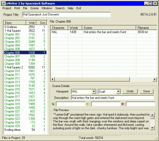 yWriter Portable 6.0.0.2 software screenshot