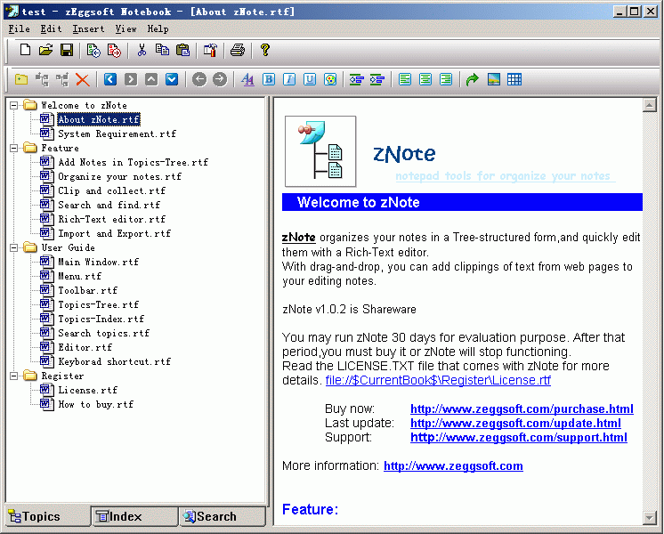 zNote 1.0.2 software screenshot