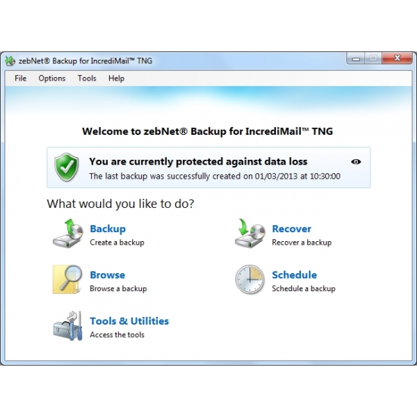 zebNet Backup for IncrediMail TNG 4.0.7.12 software screenshot