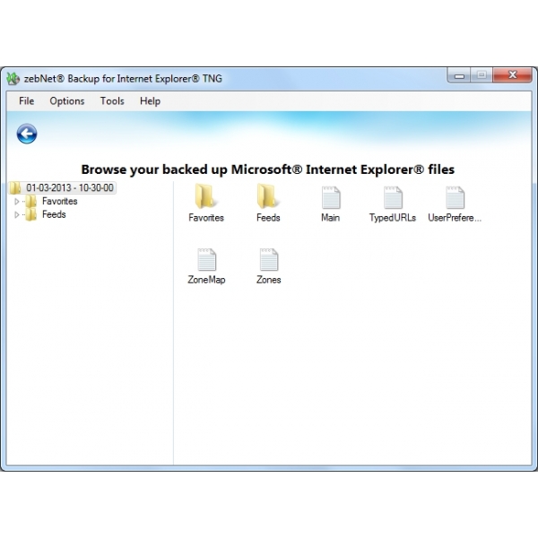 zebNet Backup for Internet Explorer TNG 4.0.0.3 software screenshot