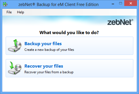 zebNet Backup for eM Client Free Edition 1.0.1.0 software screenshot