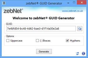zebNet GUID Generator 1.0.0.0 software screenshot